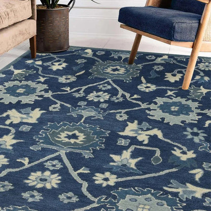 Blue Wool Romania Hand Tufted Carpet | 8 x 5 Feet