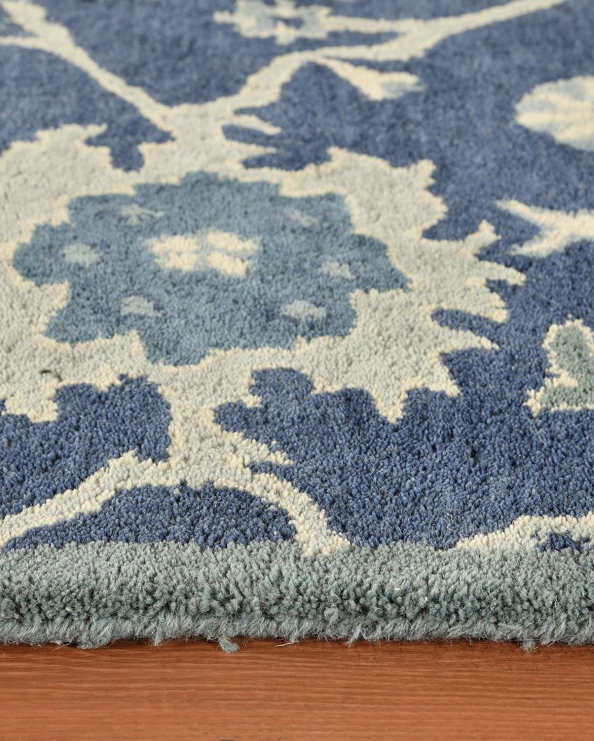 Blue Wool Romania Hand Tufted Carpet | 8x5 ft