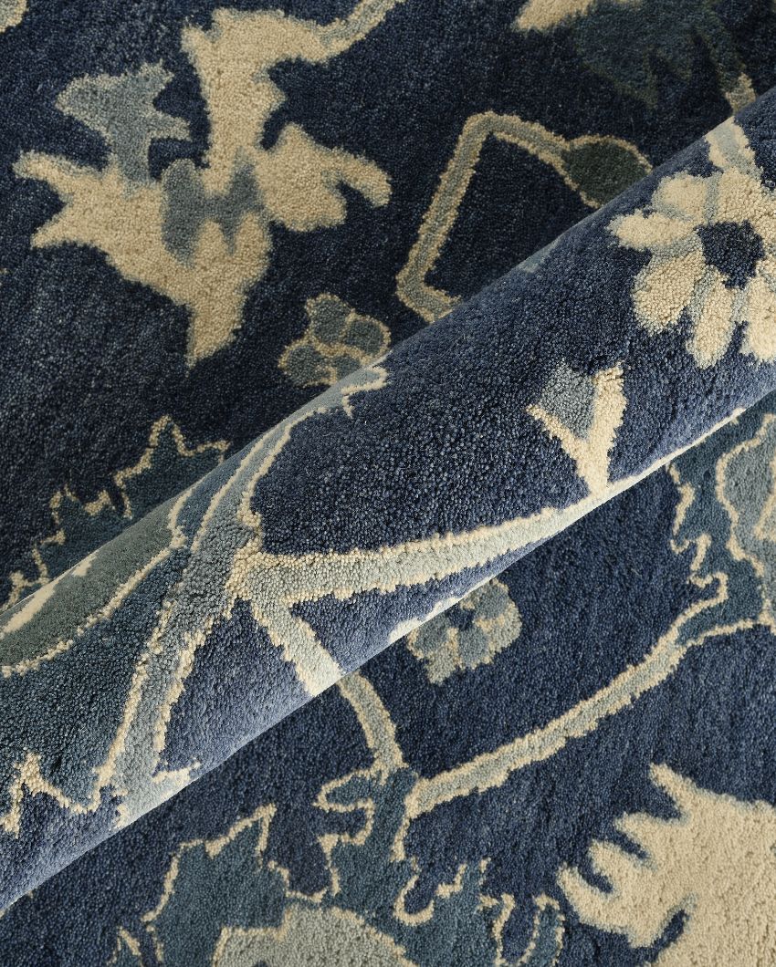 Blue Wool Romania Hand Tufted Carpet | 8x5 ft