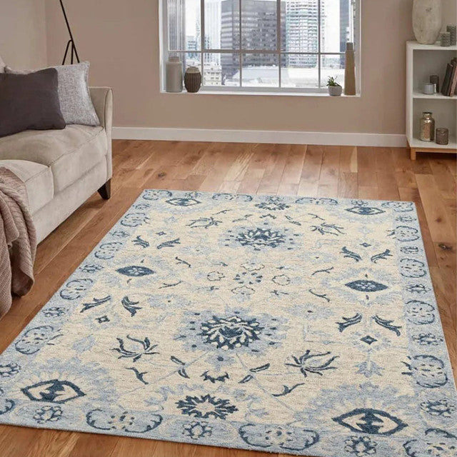 Light Blue Wool Romania Hand Tufted Carpet