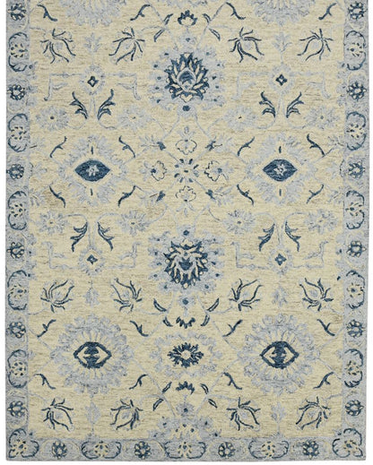 Hand-Tufted Light Blue Wool Rug with Floral Pattern | 8 x 10 Feet