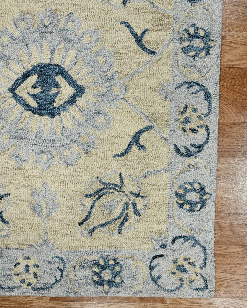 Hand-Tufted Light Blue Wool Rug with Floral Pattern | 8 x 10 Feet