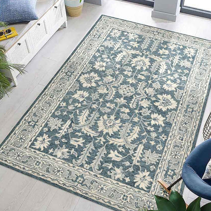 Navy Wool Romania Hand Tufted Rug Carpet