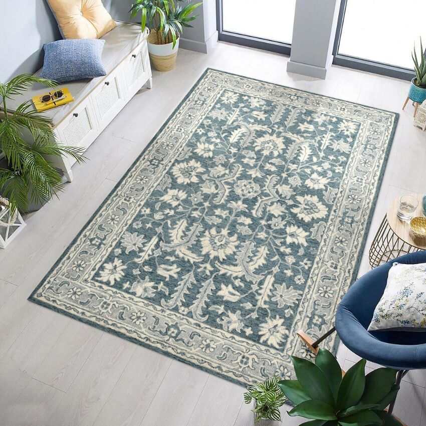 Navy Wool Romania Hand Tufted Rug Carpet