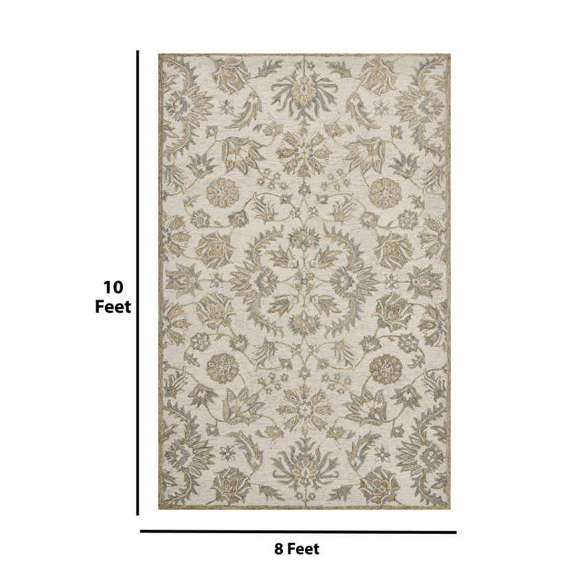 Classic Design Ivory Shade Wool Area Rug | 10 x 8 Feet