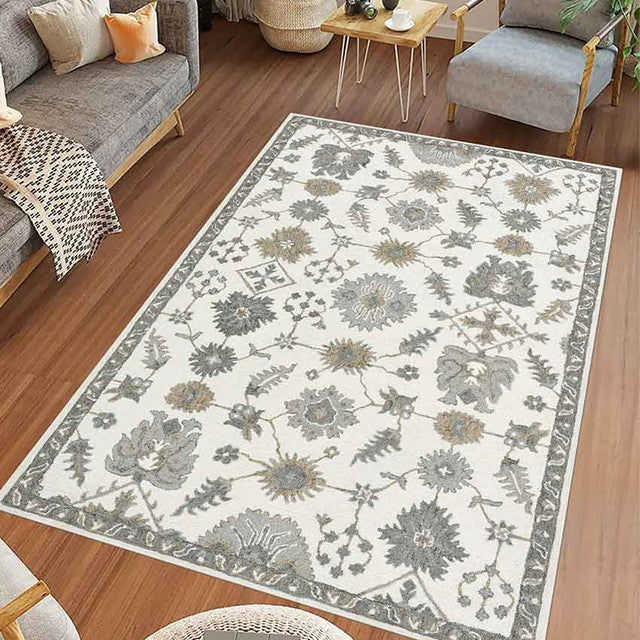 White Wool Hand Romania Tufted Rug Carpet