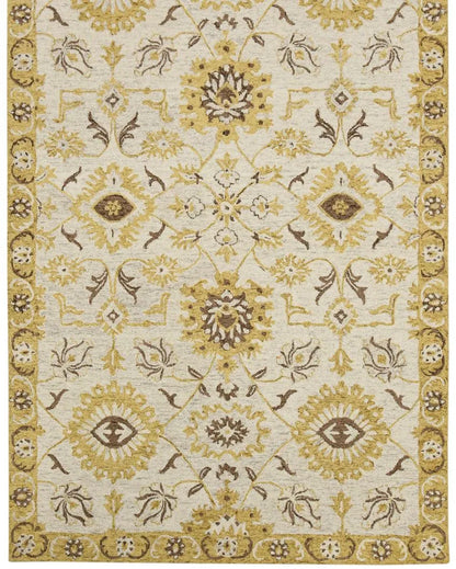 Hand-Tufted Gold Wool Rug With Floral Pattern | 8 x 10 Feet