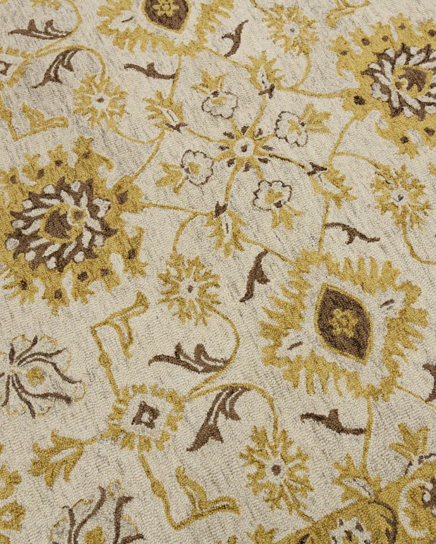 Hand-Tufted Gold Wool Rug With Floral Pattern | 8 x 10 Feet