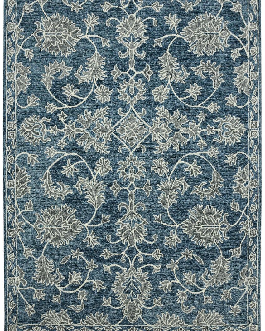 Hand-Tufted Blue Wool Rug with Floral Pattern | 8 x 10 Feet