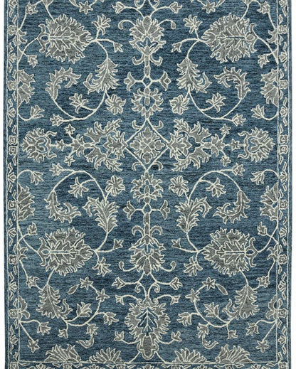 Hand-Tufted Blue Wool Rug with Floral Pattern | 8 x 10 Feet