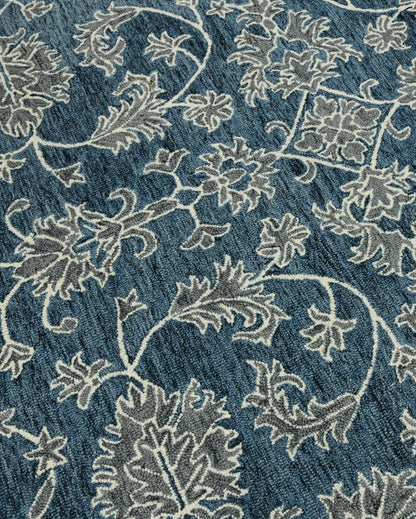 Hand-Tufted Blue Wool Rug with Floral Pattern | 8 x 10 Feet