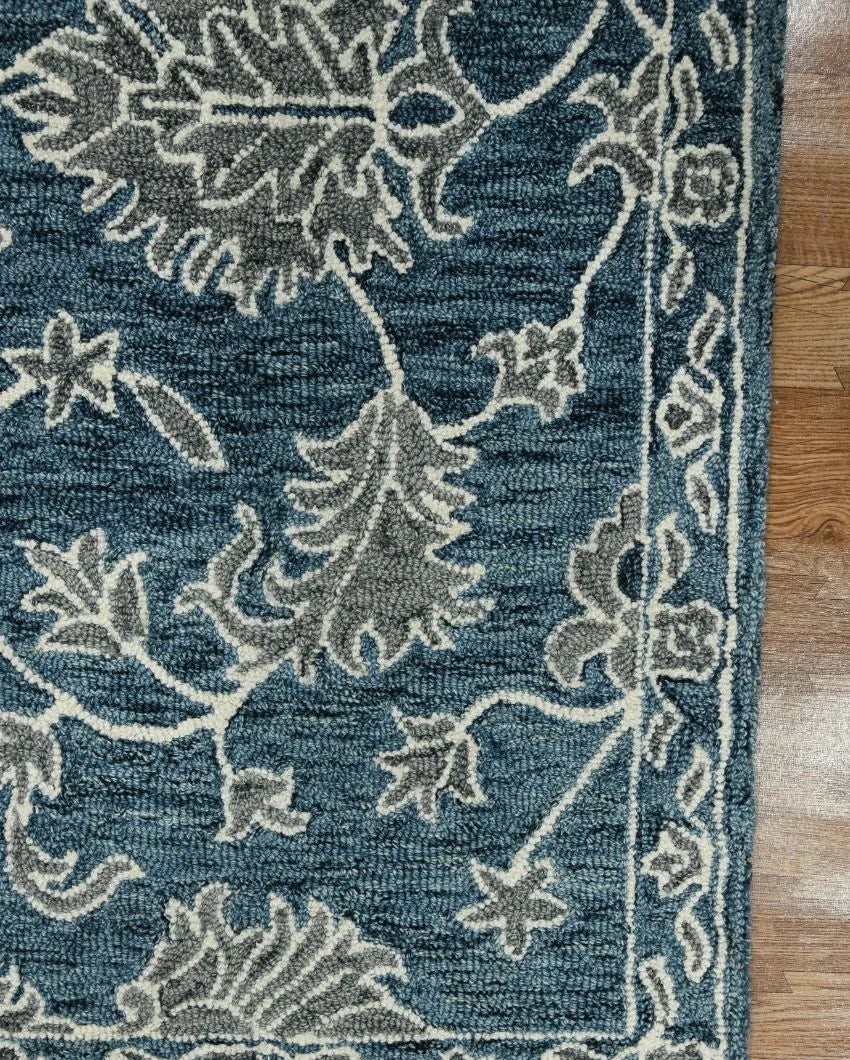 Hand-Tufted Blue Wool Rug with Floral Pattern | 8 x 10 Feet