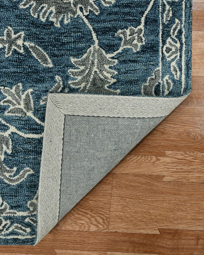 Hand-Tufted Blue Wool Rug with Floral Pattern | 8 x 10 Feet