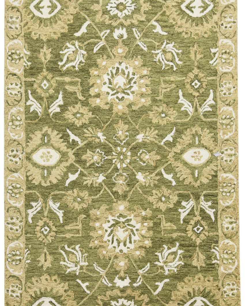 Olive Green Wool Romania Hand Tufted Carpet | 6x4, 8x5 ft 6 x 4 ft