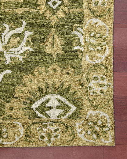 Olive Green Wool Romania Hand Tufted Carpet | 6x4, 8x5 ft 6 x 4 ft