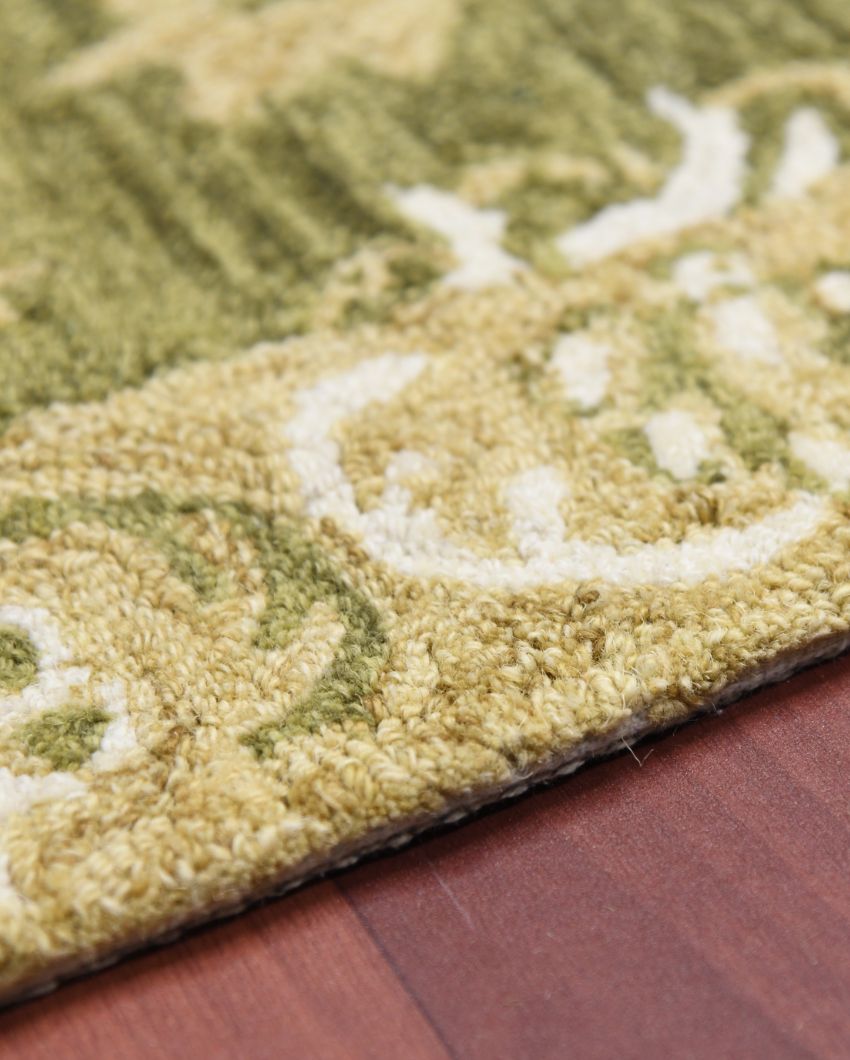 Olive Green Wool Romania Hand Tufted Carpet | 6x4, 8x5 ft 6 x 4 ft