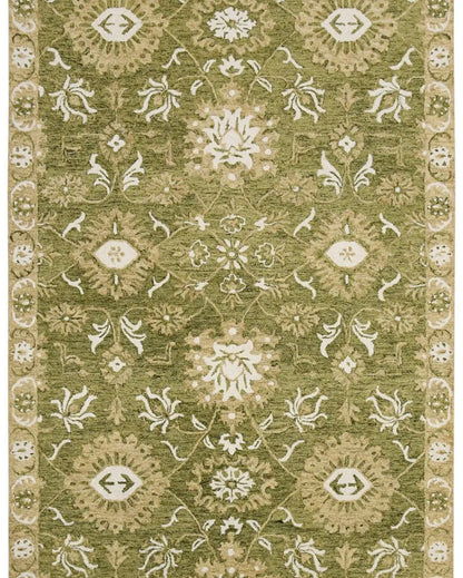 Hand-Tufted Olive Green Wool Rug with Floral Pattern | 8 x 10 Feet