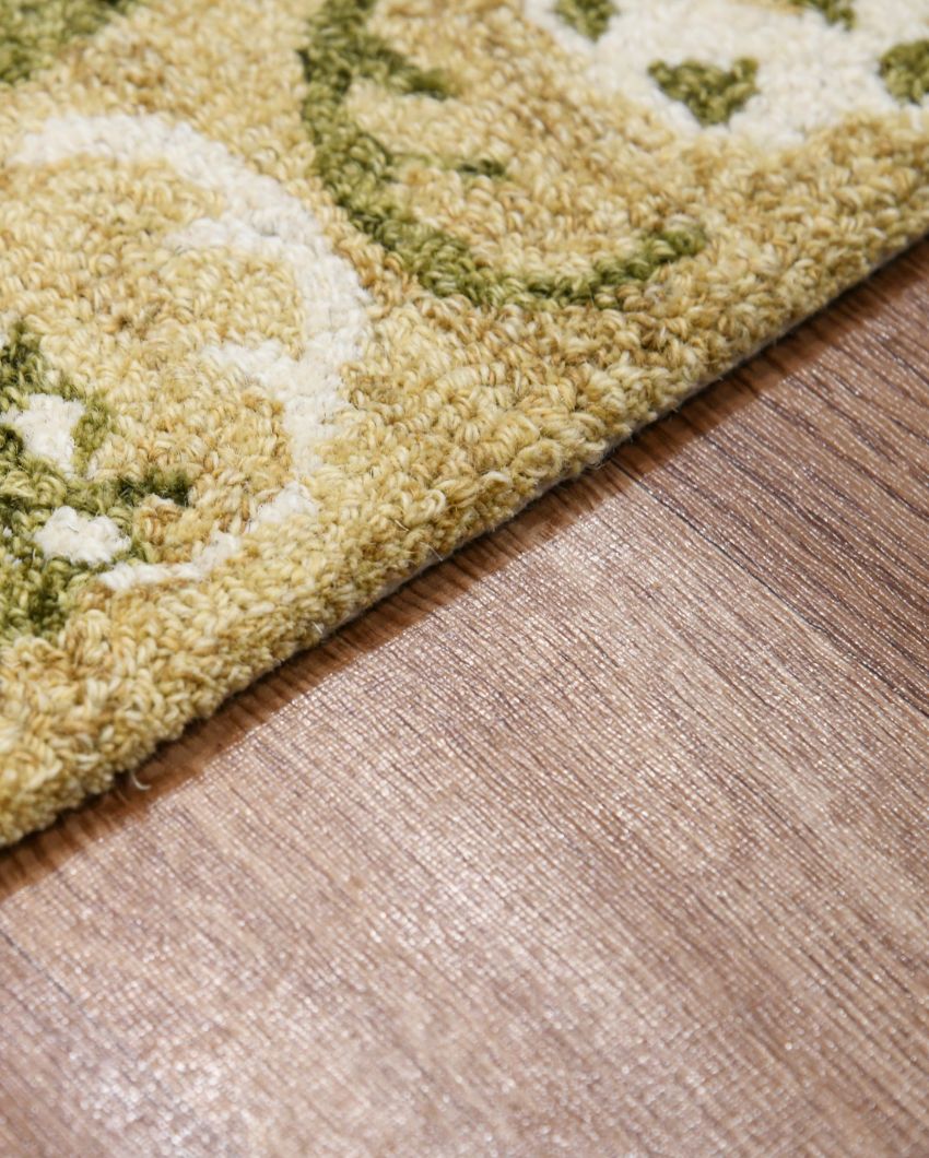 Hand-Tufted Olive Green Wool Rug with Floral Pattern | 8 x 10 Feet