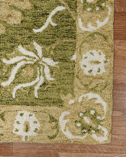 Hand-Tufted Olive Green Wool Rug with Floral Pattern | 8 x 10 Feet