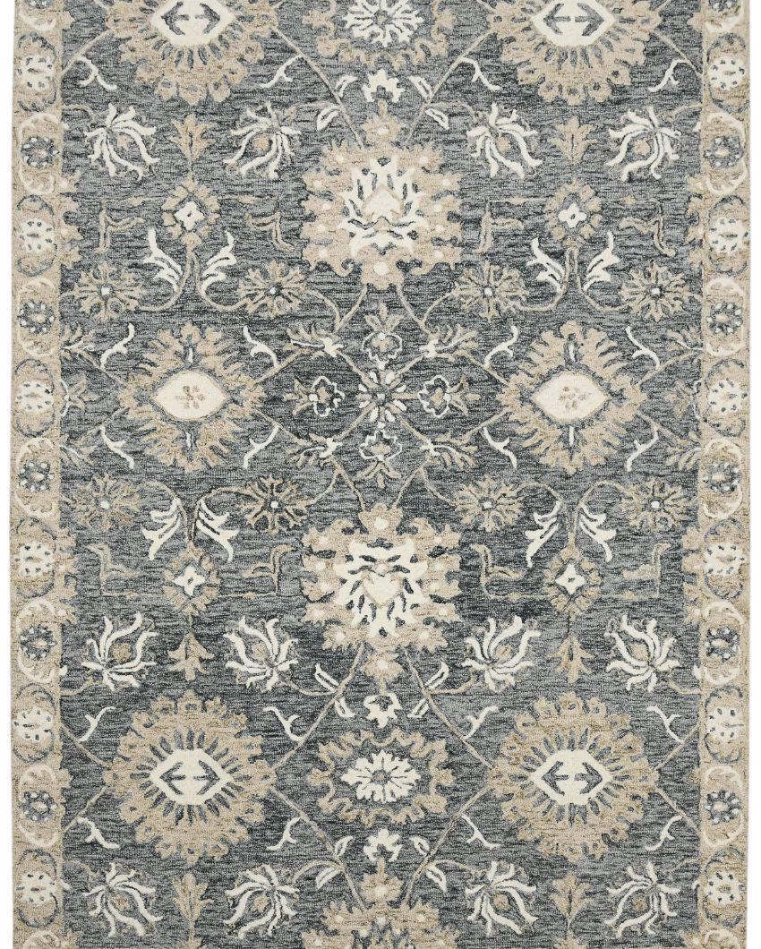 Hand-Tufted Grey Wool Rug with Floral Pattern | 8 x 10 Feet