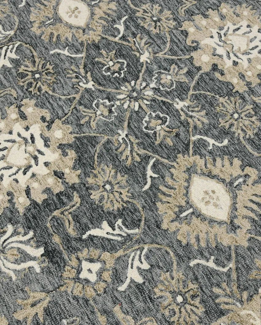 Hand-Tufted Grey Wool Rug with Floral Pattern | 8 x 10 Feet