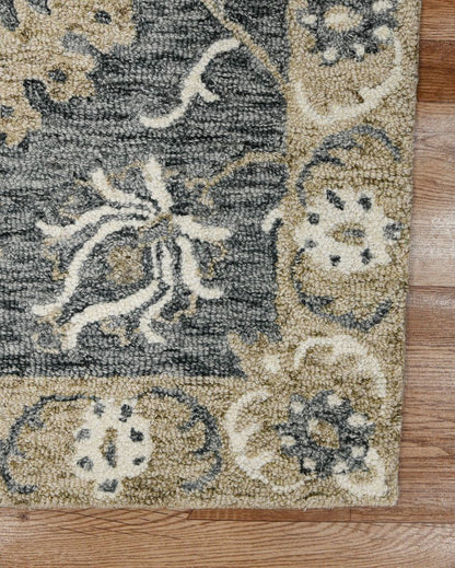 Hand-Tufted Grey Wool Rug with Floral Pattern | 8 x 10 Feet