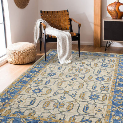 Hand-Tufted Blue Wool Rug with Floral Pattern | 10 x 8 Feet