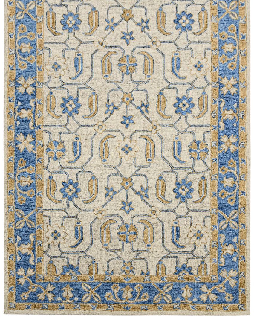 Hand-Tufted Blue Wool Rug with Floral Pattern | 10 x 8 Feet