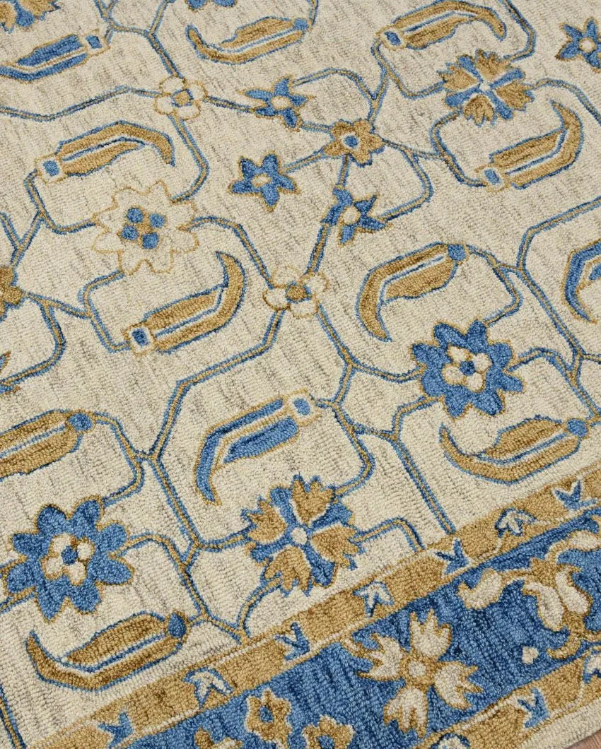 Hand-Tufted Blue Wool Rug with Floral Pattern | 10 x 8 Feet