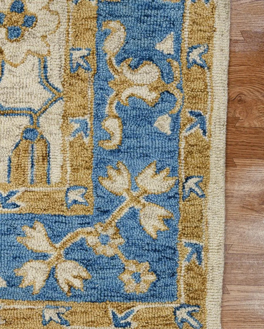 Hand-Tufted Blue Wool Rug with Floral Pattern | 10 x 8 Feet