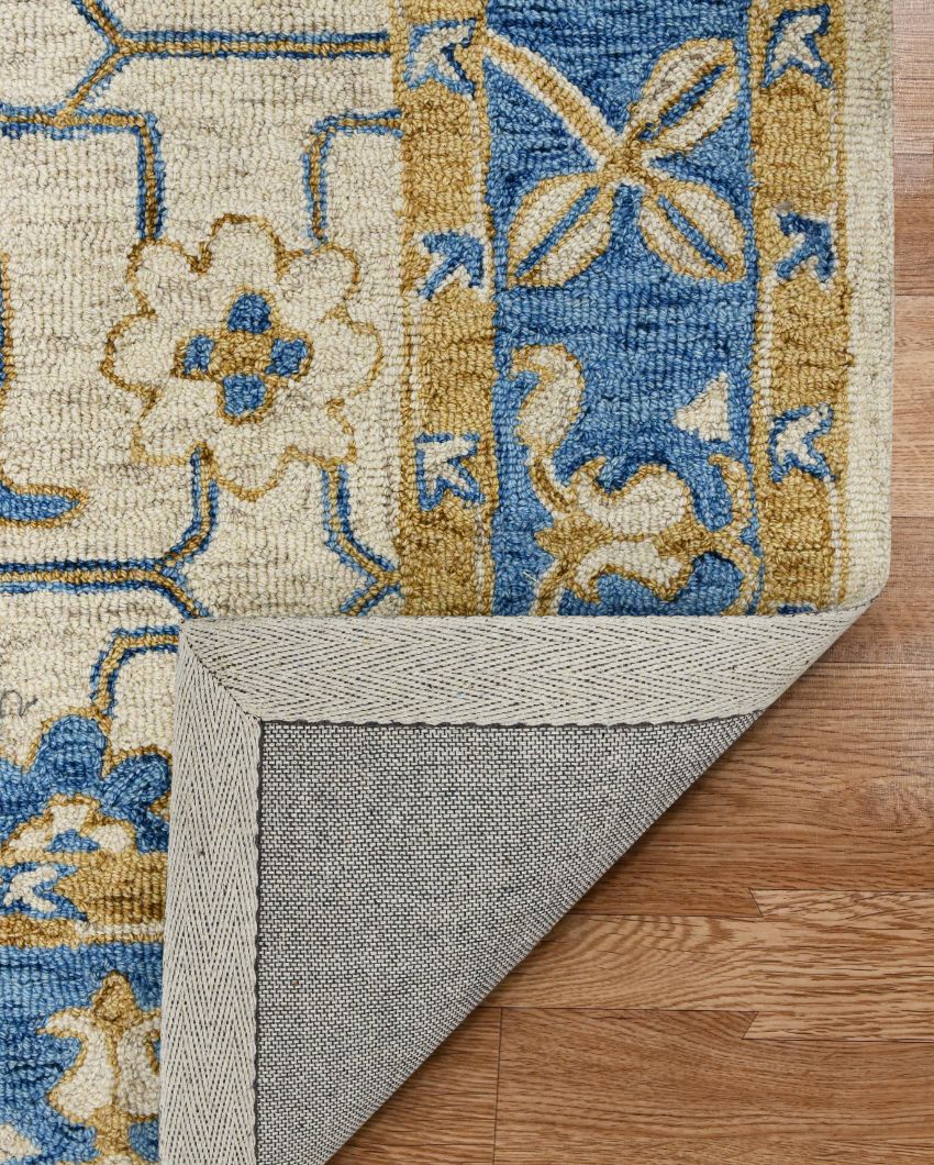 Hand-Tufted Blue Wool Rug with Floral Pattern | 10 x 8 Feet