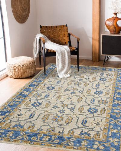 Hand-Tufted Blue Wool Rug with Floral Pattern | 10 x 8 Feet