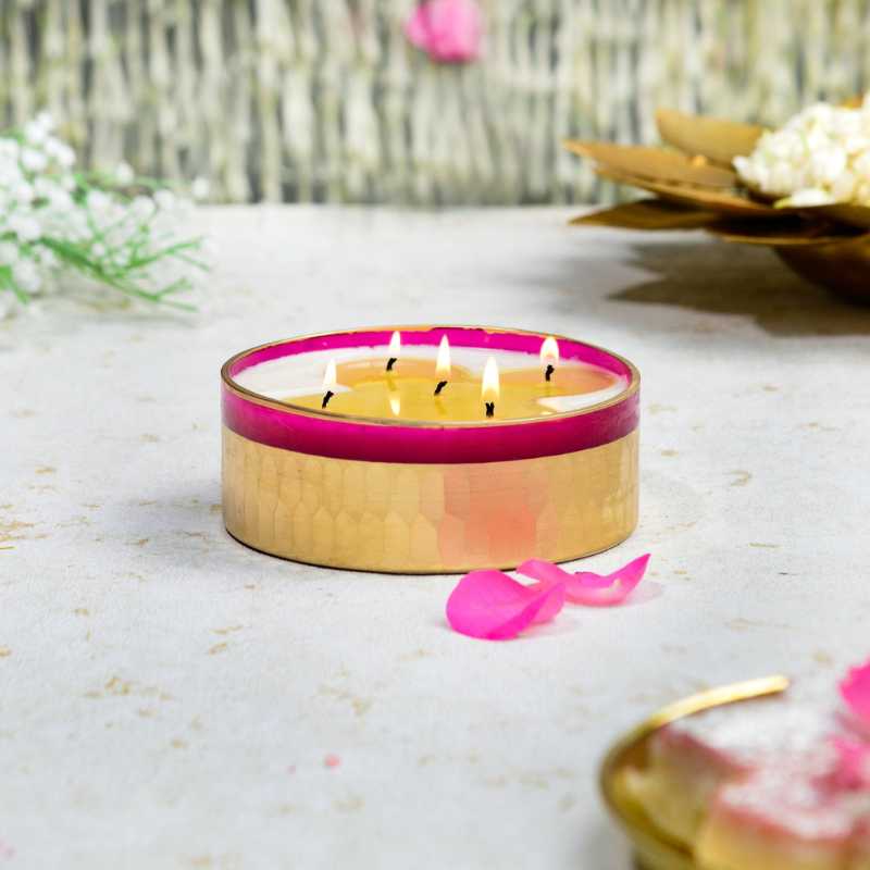 Rani Pink 5 Wick Flat Bowl Mogra Scented Candle Default Title