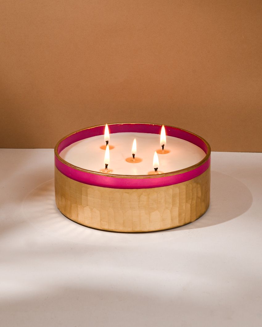 Rani Pink 5 Wick Flat Bowl Candle | 15.2 x 5.1 cm / 6 x 2 inches