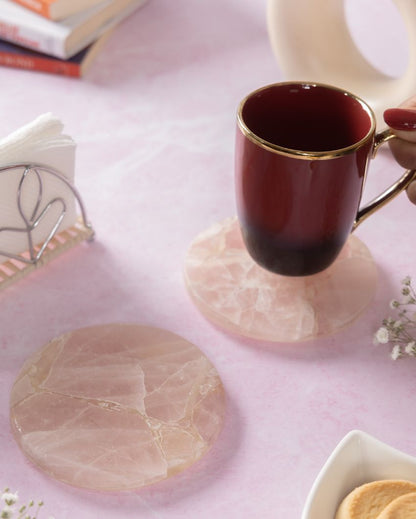 Rose Quartz Round Coasters | Set Of 2 | 4 inches