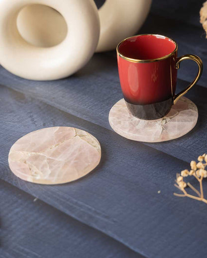 Rose Quartz Round Coasters | Set Of 2 | 4 inches