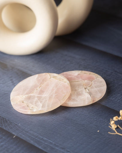 Rose Quartz Round Coasters | Set Of 2 | 4 inches