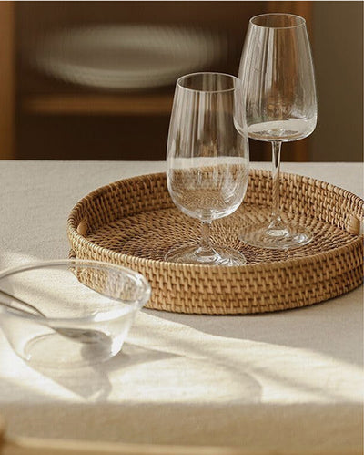Earthy Brown Rattan Round Tray | 9 x 2 inches