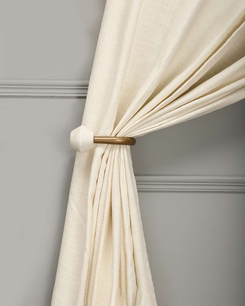 Beautiful Design White & Brown Shade Curtain Holdbacks | Set of 2 | 6 x 5 inches