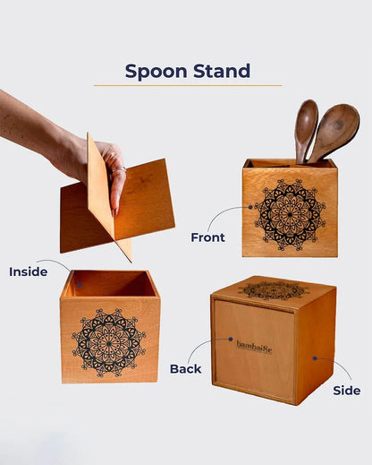 Wood Lite Spoon Stand | Single | 4.7 x 5 x 4.5 inches