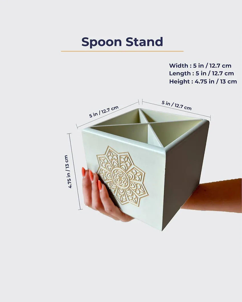 Ivory White Spoon Stand | Wooden | Single | 4.7 x 5  x 4.7 inches