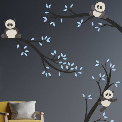 Baby Panda Bears On Branches Kids Wall Sticker Default Title