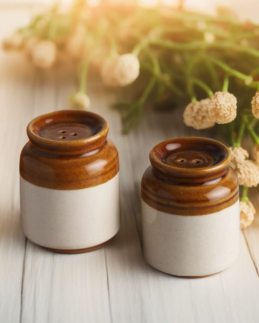 Classy Ceramic Handcrafted Salt & Pepper Jar | Set Of 2 | 2 x 3 inches