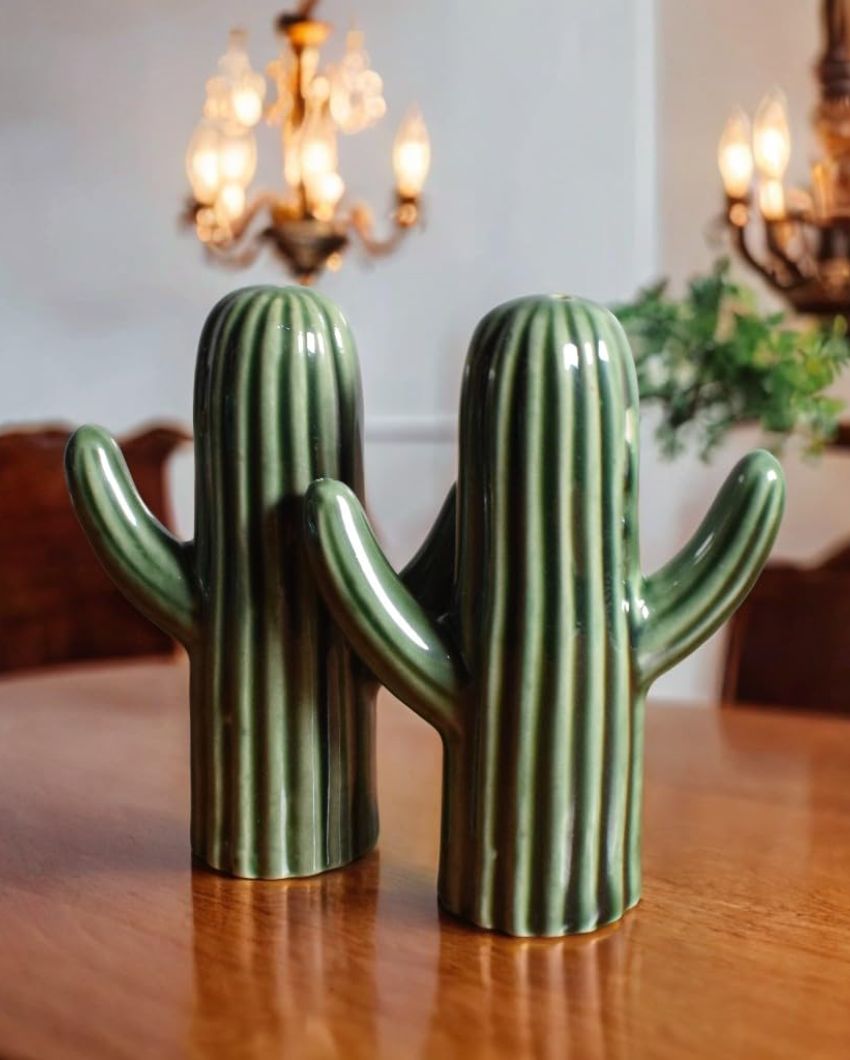 Cactus Ceramic Handcrafted Salt & Peppers Shakers | Set Of 2