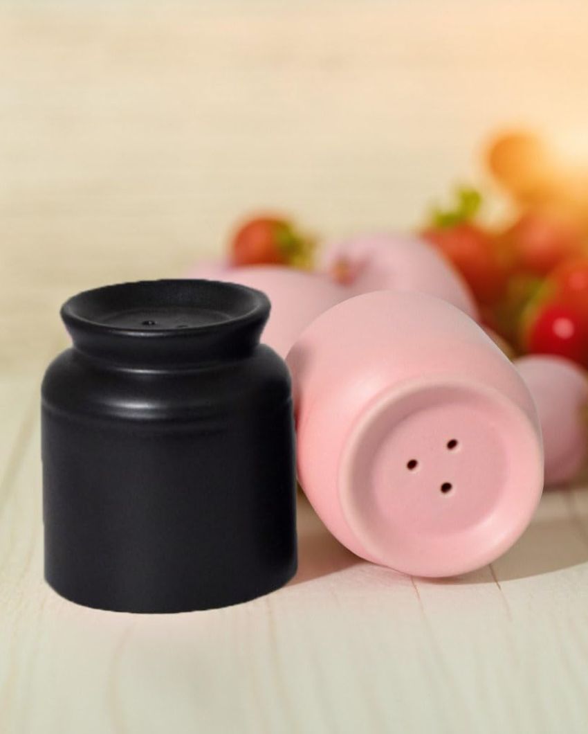 Black & Pink Ceramic Handcrafted Salt & Pepper Jar | Set Of 2 | 2 x 3 inches