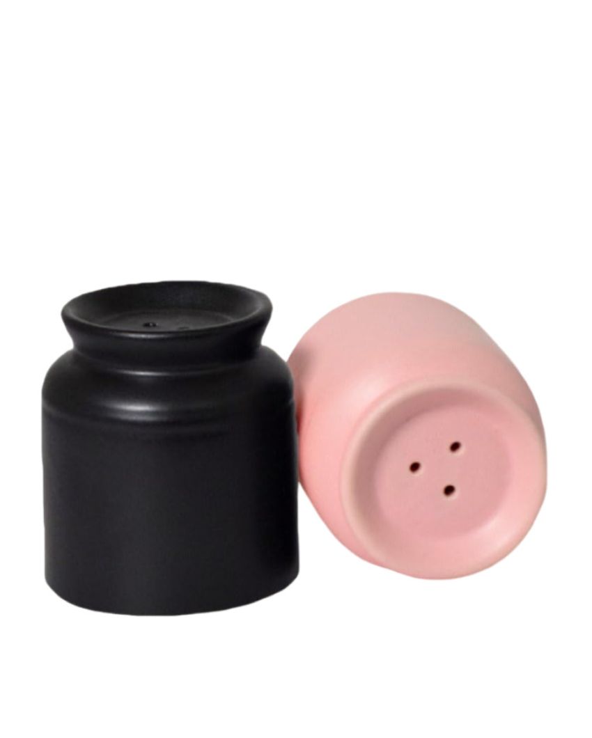 Black & Pink Ceramic Handcrafted Salt & Pepper Jar | Set Of 2 | 2 x 3 inches