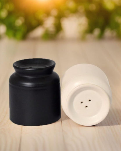 Black & White Ceramic Handcrafted Salt & Pepper Shakers | Set Of 2 | 2 x 3 inches