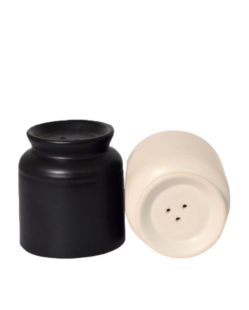 Black & White Ceramic Handcrafted Salt & Pepper Shakers | Set Of 2 | 2 x 3 inches