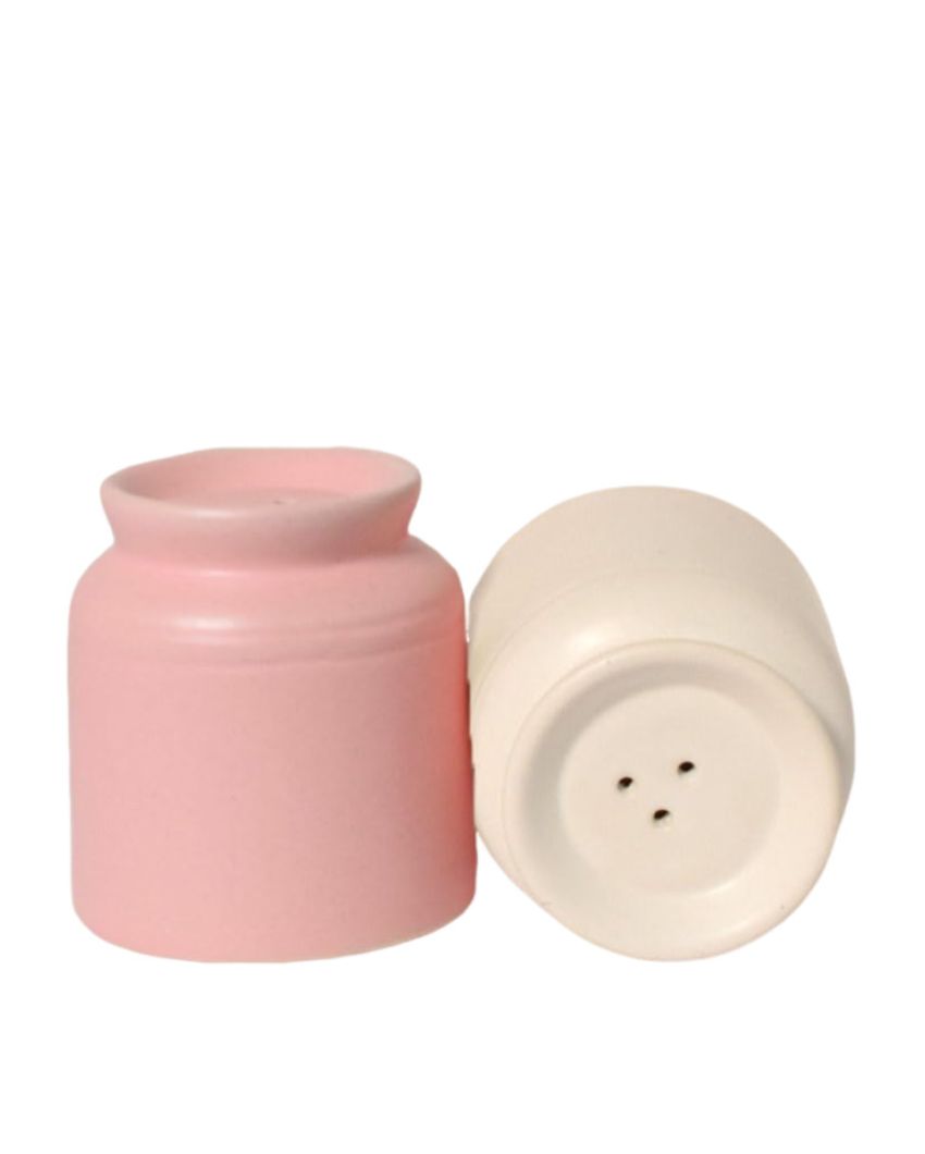 Pink & White Ceramic Handcrafted Salt & Pepper Shakers | Set Of 2 | 2 x3 inches