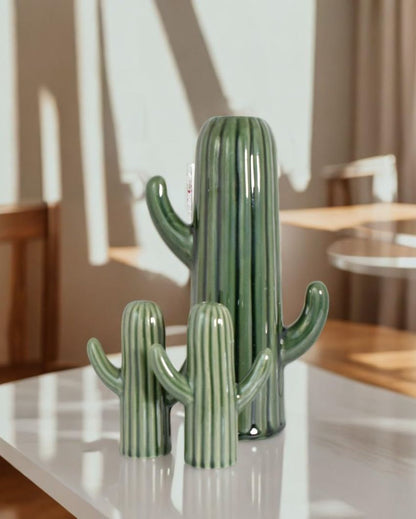 Cactus Ceramic Handcrafted 2 Salt & Pepper Shakers With Flower Vase